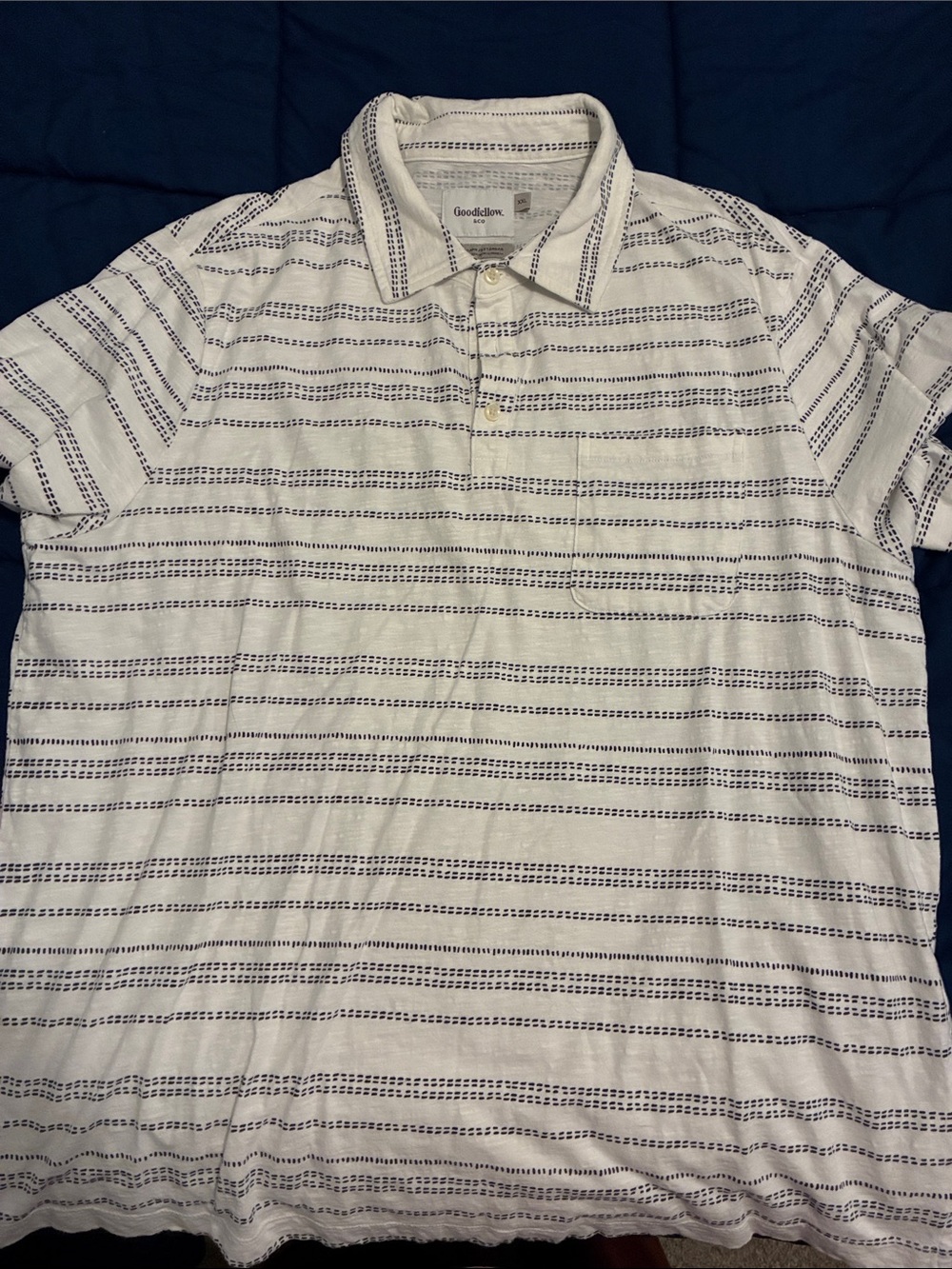 Goodfellow & Co White Polo with Navy Stitch Stripes